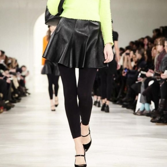 Polo Ralph Lauren Black Leather A-Line Skirt